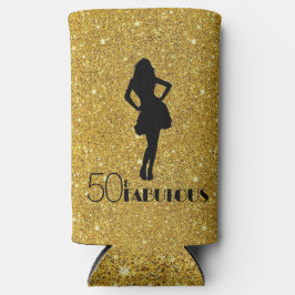 Gouden Glitter 50 & FABULOUS Modern Glam Silhouett Seltzer Blikjeskoeler