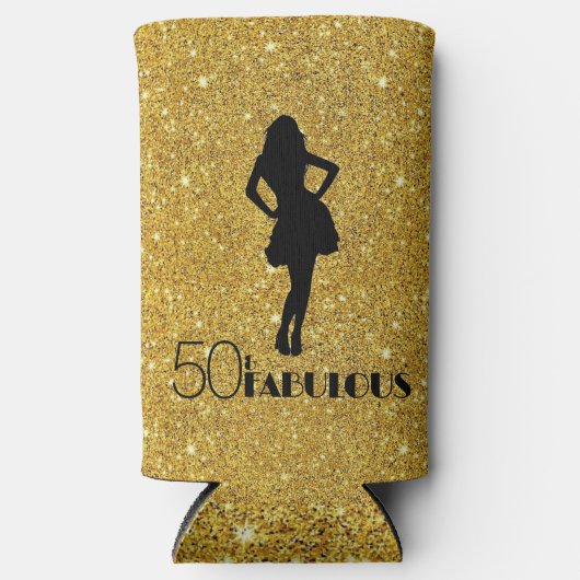 Gouden Glitter 50 & FABULOUS Modern Glam Silhouett Seltzer Blikjeskoeler (Voorkant)