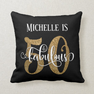 Gouden Glitter 50 & Fabulous Verjaardag over Zwart Kussen
