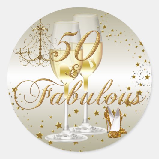 Gouden Glitter 50 & Fantastische Verjaardagssticke Ronde Sticker (Voorkant)