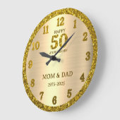Gouden Glitter 50e bruiloft Jubileum gepersonalise Grote Klok (Hoek)