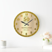 Gouden Glitter 50e bruiloft Jubileum gepersonalise Grote Klok (Huis)
