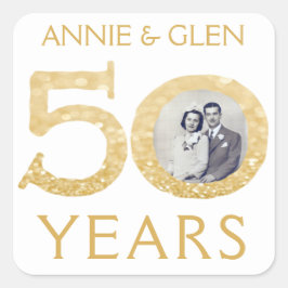 Gouden Glitter 50e Jubileum Fotosjabloon Vierkante Sticker