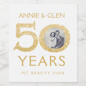 Gouden Glitter 50e Jubileum Fotosjabloon Wijn Etiket (Enkel label)