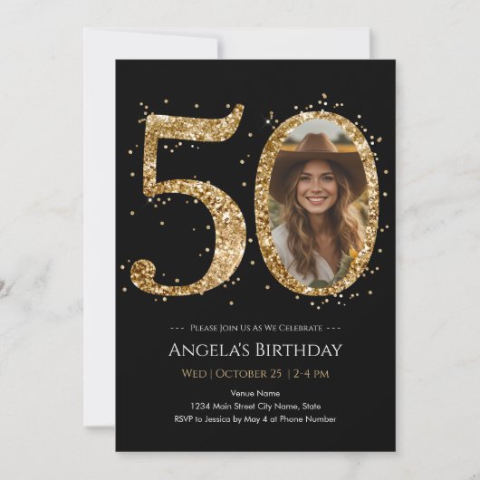 Gouden Glitter 50e Verjaardag Foto Kaart (Voorkant)