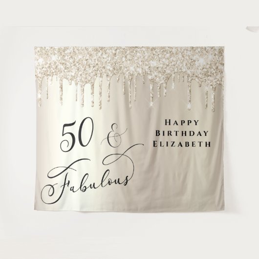 Gouden Glitter 50e Verjaardagsfeest Welkom Wandkleed (Voorkant (horizontaal))