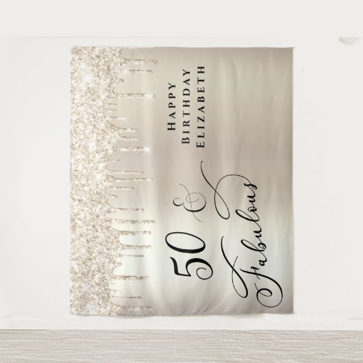 Gouden Glitter 50e Verjaardagsfeest Welkom Wandkleed (Voorkant)