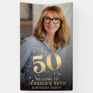 Gouden Glitter 50ste Foto Verjaardag Welkom Feest Spandoek