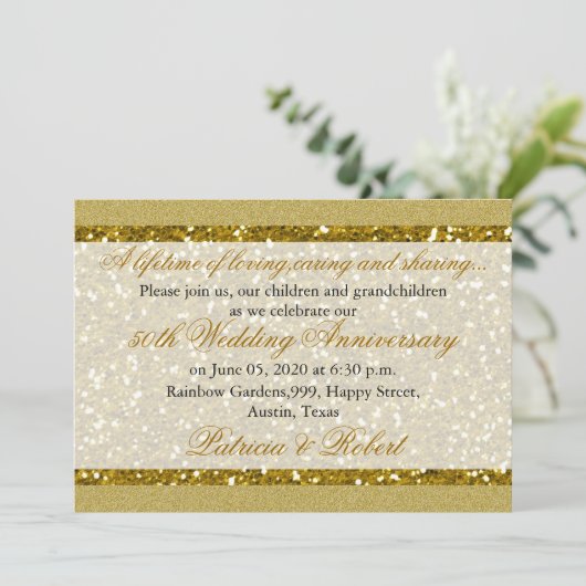 Gouden Glitter 50ste Gouden Huwelijksjubileum Kaart (Staand voorkant)