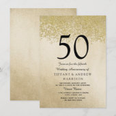 Gouden Glitter 50ste Huwelijksjubileum Uitnodiging (Voorkant / Achterkant)