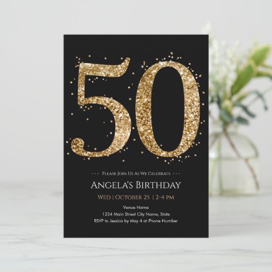 Gouden Glitter 50ste verjaardag Kaart (Staand voorkant)