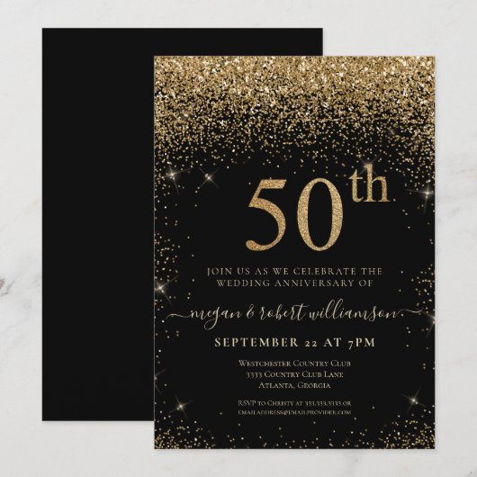 Gouden Glitter 50ste Verjaasde Surprise Jubileumfe Kaart (Voorkant / Achterkant)