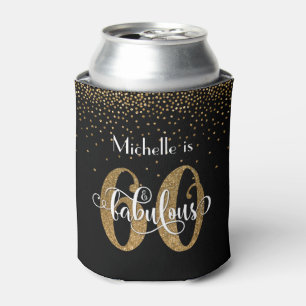 Gouden Glitter 60 & Fabulous Verjaardag op Zwart Blikjeskoeler