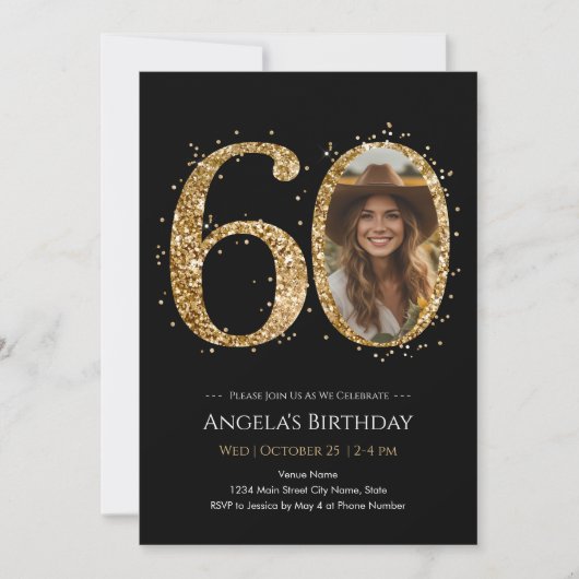 Gouden Glitter 60e Verjaardag Foto Kaart (Voorkant)