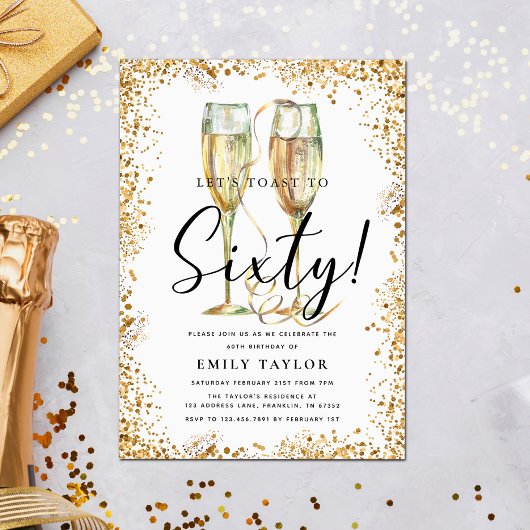 Gouden Glitter 60e Verjaardagsfeestje Kaart