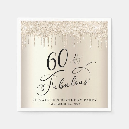 Gouden Glitter 60e Verjaardagsfeestje Servet (Voorkant)