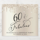 Gouden Glitter 60e Verjaardagsfeestje Sparkling Wijnetiket (Enkel label)