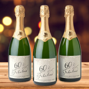 Gouden Glitter 60e Verjaardagsfeestje Sparkling Wijnetiket