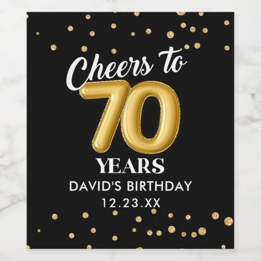 Gouden Glitter 70e Verjaardag Party Wijnlabel Wijn Etiket (Enkel label)