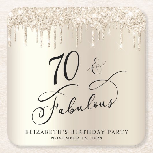 Gouden Glitter 70ste verjaardagsfeestje Kartonnen Onderzetters (Voorkant)