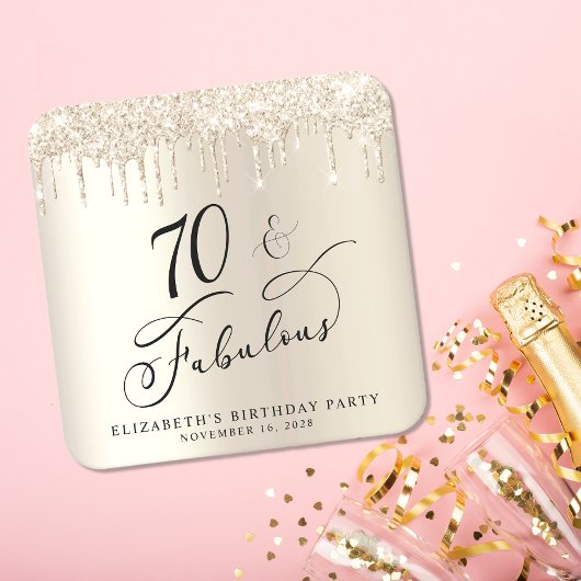 Gouden Glitter 70ste verjaardagsfeestje Kartonnen Onderzetters