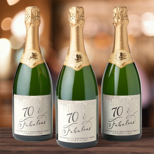 Gouden Glitter 70ste verjaardagsfeestje Sparkling Wijnetiket
