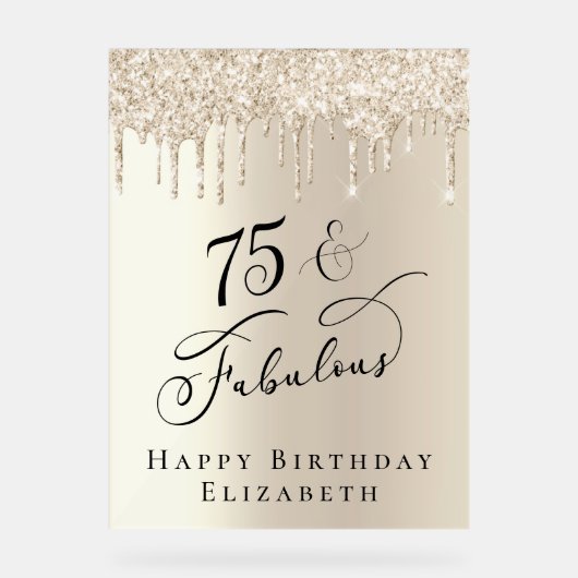 Gouden Glitter 75e verjaardagsfeestje Acryl Bord (Voorkant)