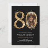 Gouden Glitter 80e Verjaardag Foto Kaart (Voorkant)