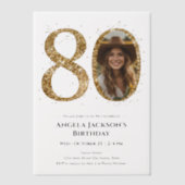 Gouden Glitter 80e Verjaardag voor volwassenen Fot Vellum Uitnodigingen (Voorkant)