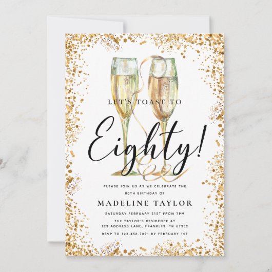 Gouden Glitter 80ste Verjaardagsfeest Kaart (Voorkant)
