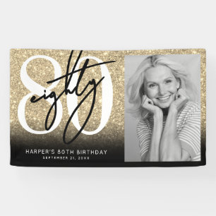 Gouden Glitter 80ste Verjaardagsfeestje Spandoek