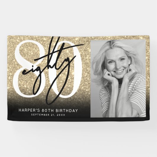 Gouden Glitter 80ste Verjaardagsfeestje Spandoek (Horizontaal)
