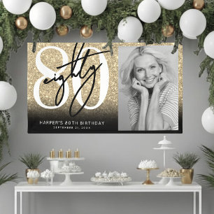 Gouden Glitter 80ste Verjaardagsfeestje Spandoek
