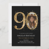 Gouden Glitter 90e Verjaardag Foto Kaart (Voorkant)
