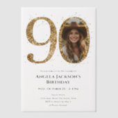 Gouden Glitter 90e Verjaardag Foto Vellum Uitnodigingen (Voorkant)