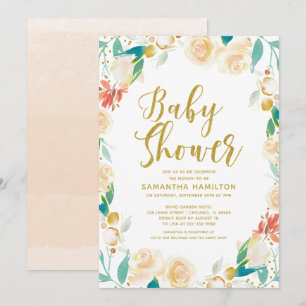 Gouden Glitter Abrikoos Bloem Meisje Baby Shower Kaart