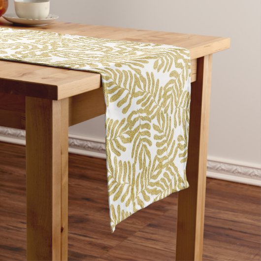 Gouden glitter abstract blad patroon korte tafelloper (Voorbeeld)