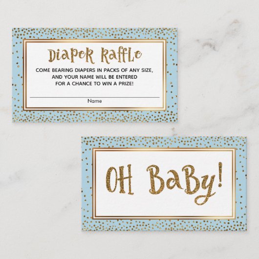 Gouden Glitter Accents Baby Blauwe Luier Raffle Ka Informatiekaartje (Voorkant / Achterkant)
