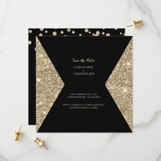 Gouden Glitter Afbeelding & Zwart/Wit Foto Save th The Date (Voorkant / Achterkant in situ)