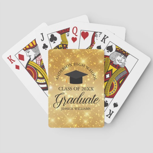 Gouden Glitter Afstudeercadeau Met Eigen Naam Pokerkaarten (Achterkant)