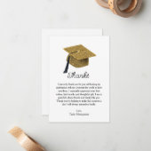 Gouden Glitter Afstudeerder Pet Afstuderen Dank u Notitiekaartje (Voorkant / Achterkant in situ)