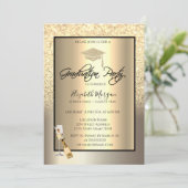 Gouden Glitter Afstudeerder Pet, Wijn, Glas Champa Kaart (Staand voorkant)