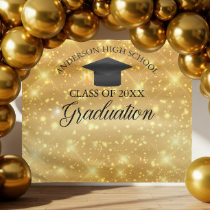 Gouden Glitter Afstudeerfeest Aangepaste Fotocabin Wandkleed