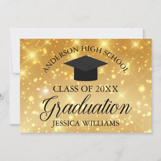 Gouden Glitter Afstudeerfeest Chique Op Maat Gemaa Aankondiging (Voorkant)