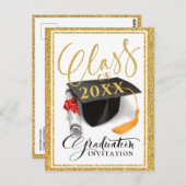 Gouden Glitter Afstudeerhoed Afstudeeraankondiging Briefkaart (Voorkant / Achterkant)