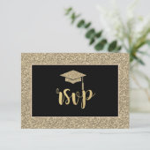 Gouden Glitter Afstudeerhoed Afstudeerfeest RSVP Kaartje (Staand voorkant)