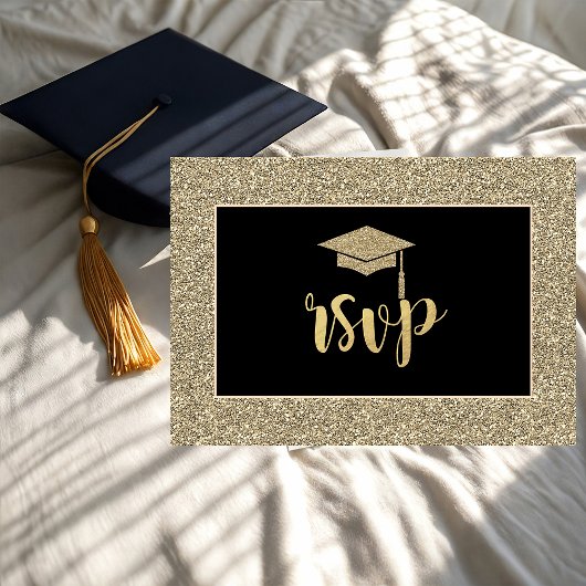 Gouden Glitter Afstudeerhoed Afstudeerfeest RSVP Kaartje