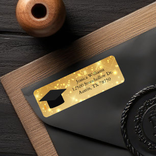 Gouden Glitter Afstudeerhoed Chic Retouradres Etiket