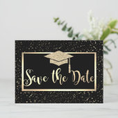 Gouden Glitter Afstudeerhoed, Confetti Save The Da Date (Staand voorkant)