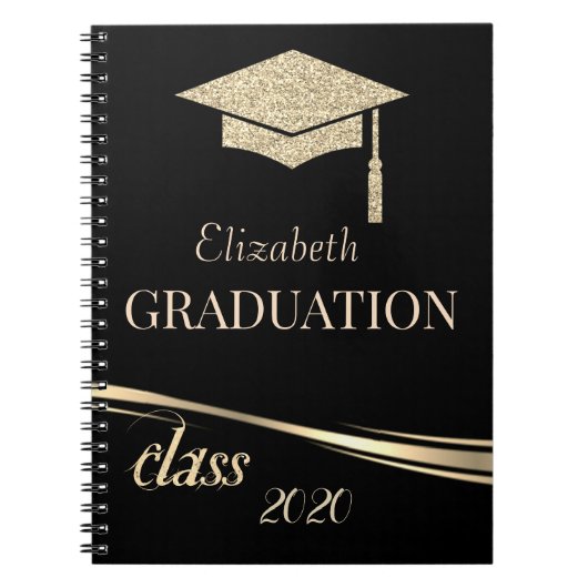 Gouden Glitter Afstudeerhoed, Klas 2020 Notitieboek (Voorkant)